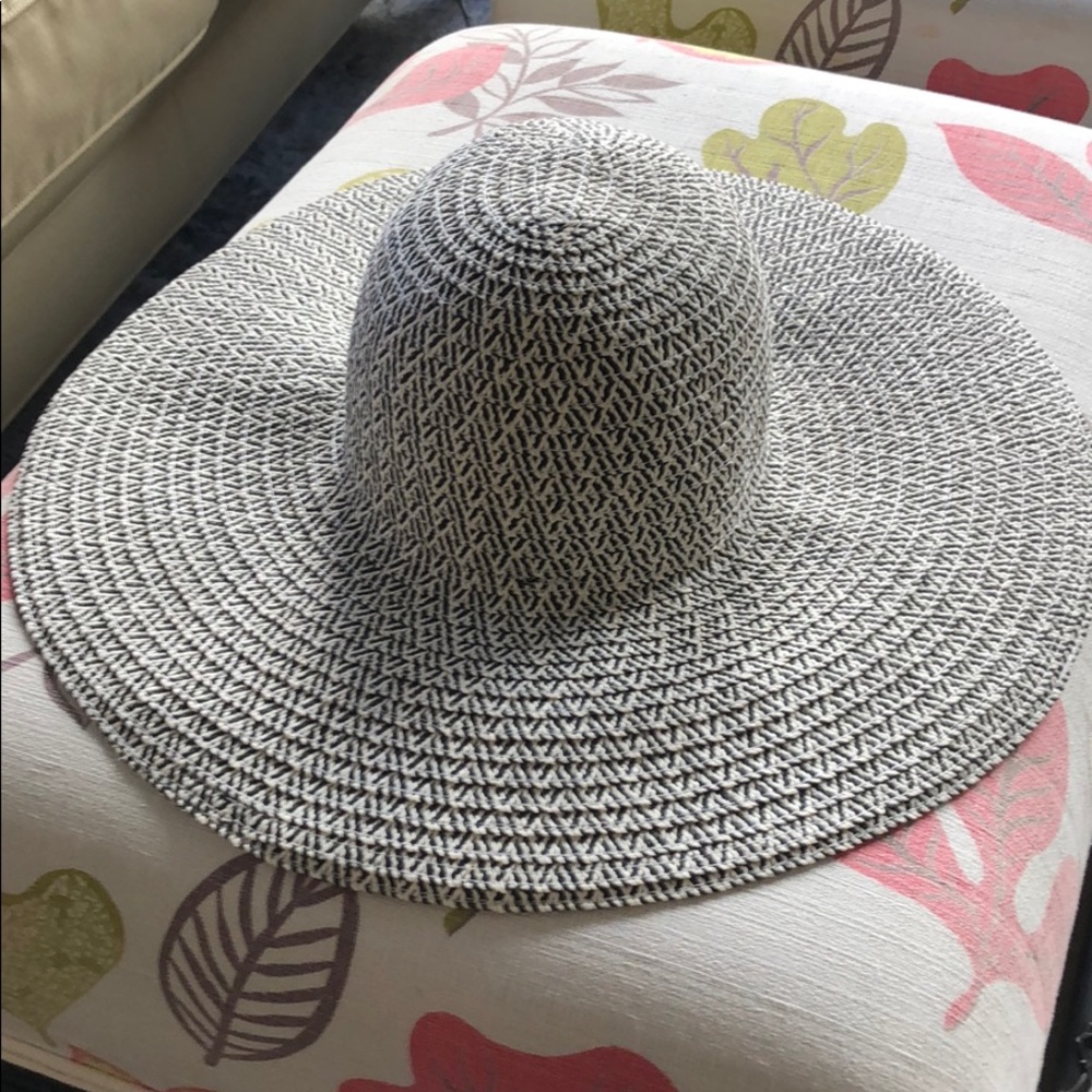 J.Crew floppy straw hat in black and white